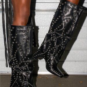 AKIRA Black Studded Heeled Boots